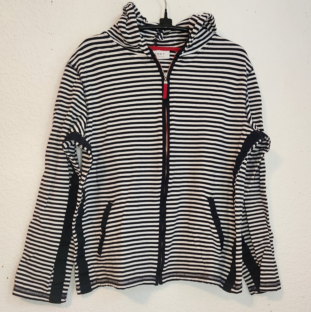 Villager a Liz Claiborne Company Black and White Striped Zip-Up‎ Jacket, Size M